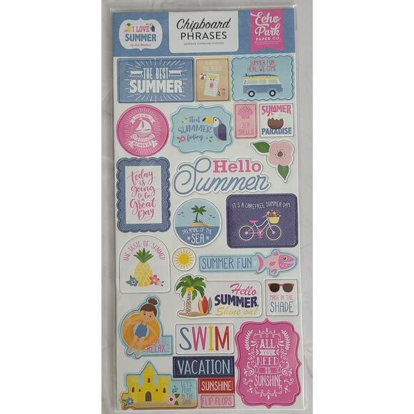 Echo Park Chipboard Summertime Accents & Phrases Ephemera Die Cuts 3 pks - Picture 5 of 9